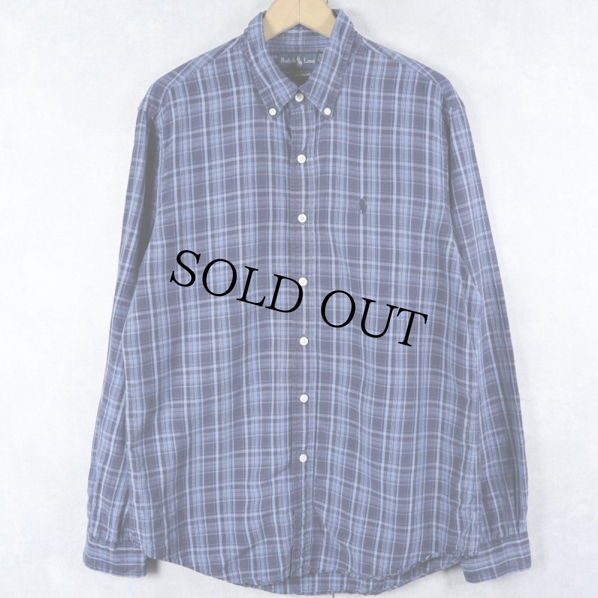画像1: Ralph Lauren "CUSTOM FIT" チェック柄 シルクリネン ボタンダウンシャツ NAVY L (1)