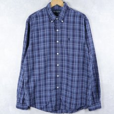 画像1: Ralph Lauren "CUSTOM FIT" チェック柄 シルクリネン ボタンダウンシャツ NAVY L (1)