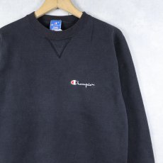 画像1: 80〜90's Champion 青刺繍タグ 中期 USA製 前V ロゴ刺繍 スウェット BLACK M (1)