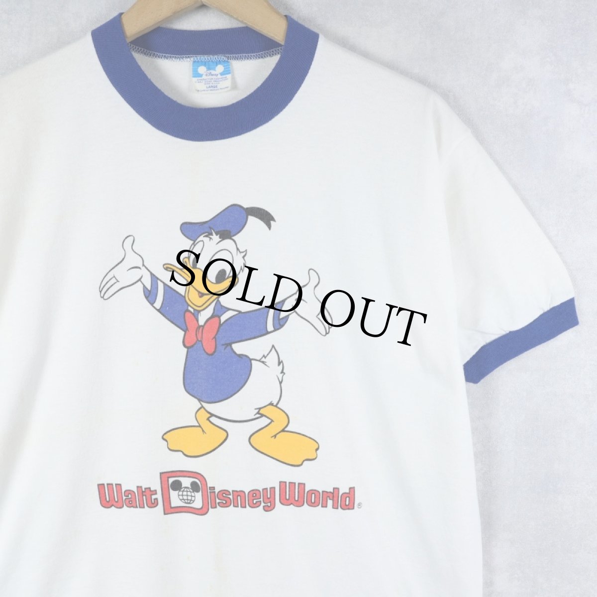画像1: 80's Disney USA製 "Donald Duck" キャラクタープリント リンガーTシャツ L (1)