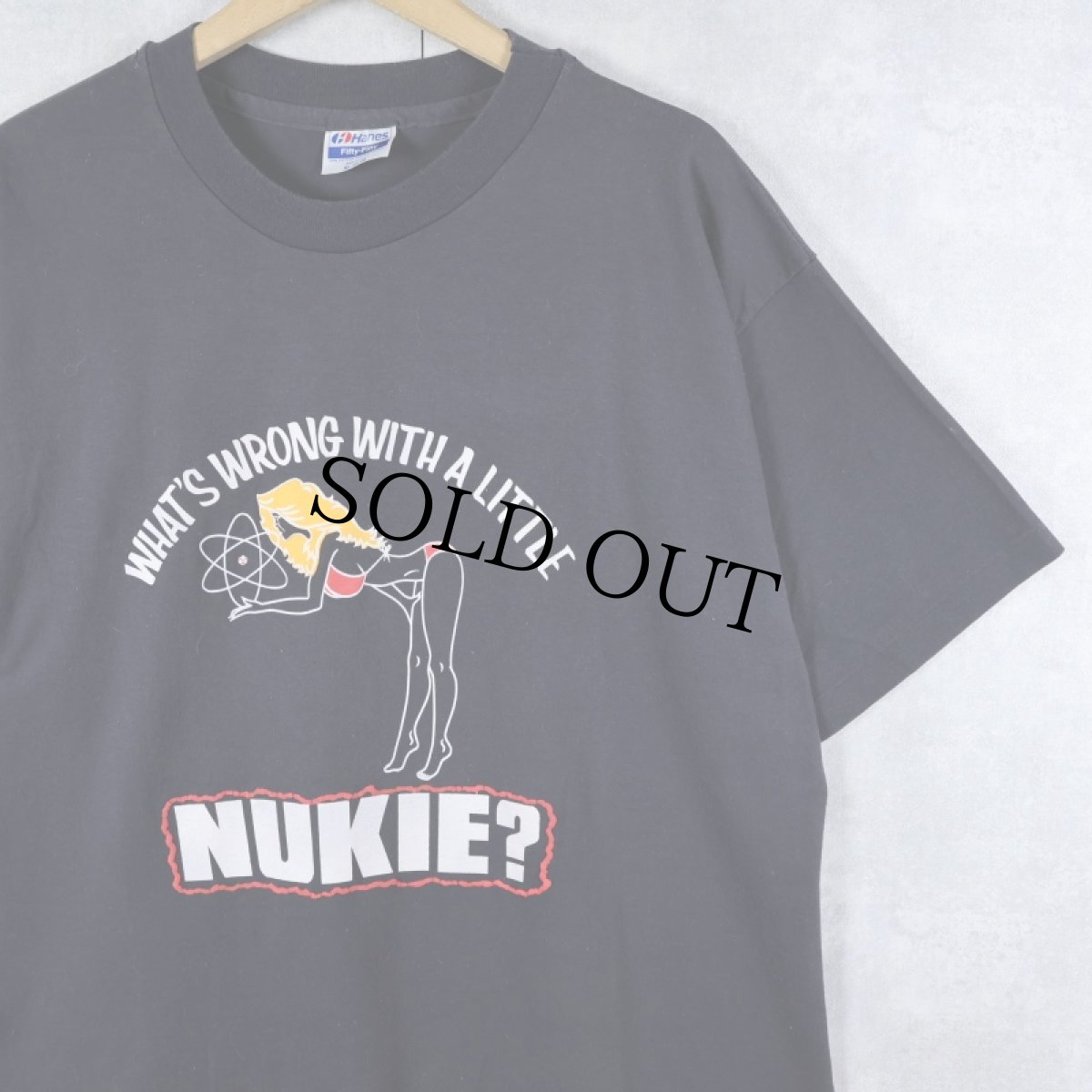 画像1: 80's USA製 "WHAT'S WRONG WITH A LITTLE NUKIE?" ジョークプリントTシャツ BLACK XL (1)
