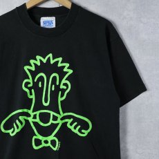 画像1: 90's USA製 イラストプリントTシャツ BLACK L (1)
