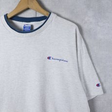 画像1: 90's Champipon USA製 青刺繍タグ 後期 レイヤードデザイン ロゴプリントTシャツ XL (1)