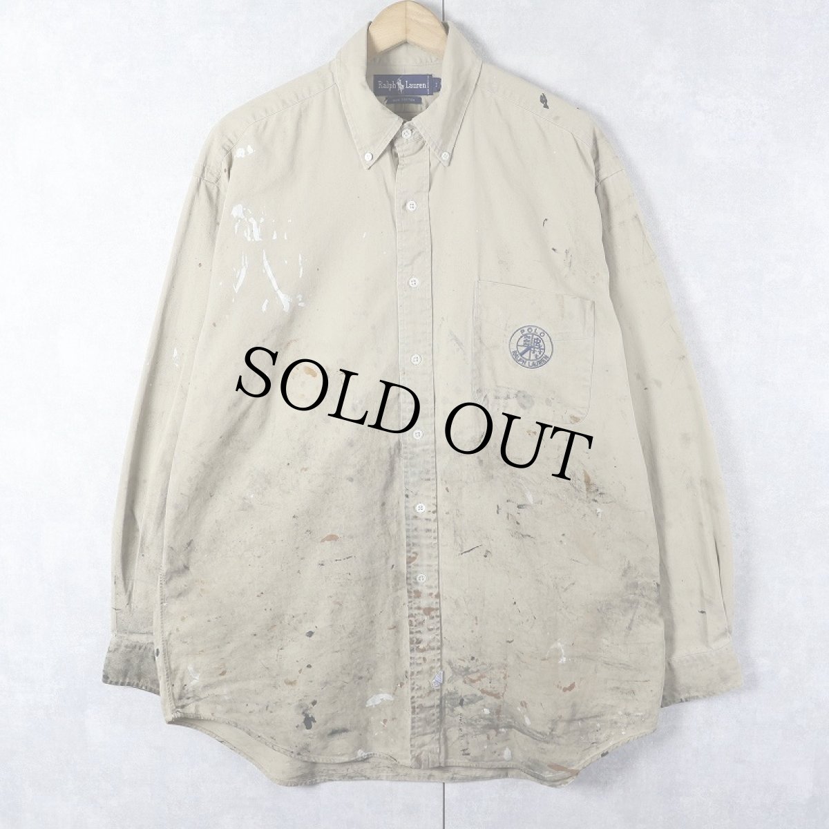 画像1: 90's Ralph Lauren ペンキペイント コットンボタンダウンシャツ L (1)