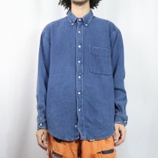 画像2: 90's Prentiss USA製 織り インディゴコットン ボタンダウンシャツ M (2)