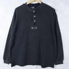 画像1: 90〜2000's OAKLEY ロゴ刺繍 ヘンリーネック サーマルロンT BLACK S (1)