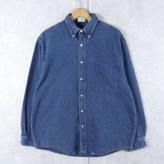 画像1: 90's Prentiss USA製 織り インディゴコットン ボタンダウンシャツ M (1)