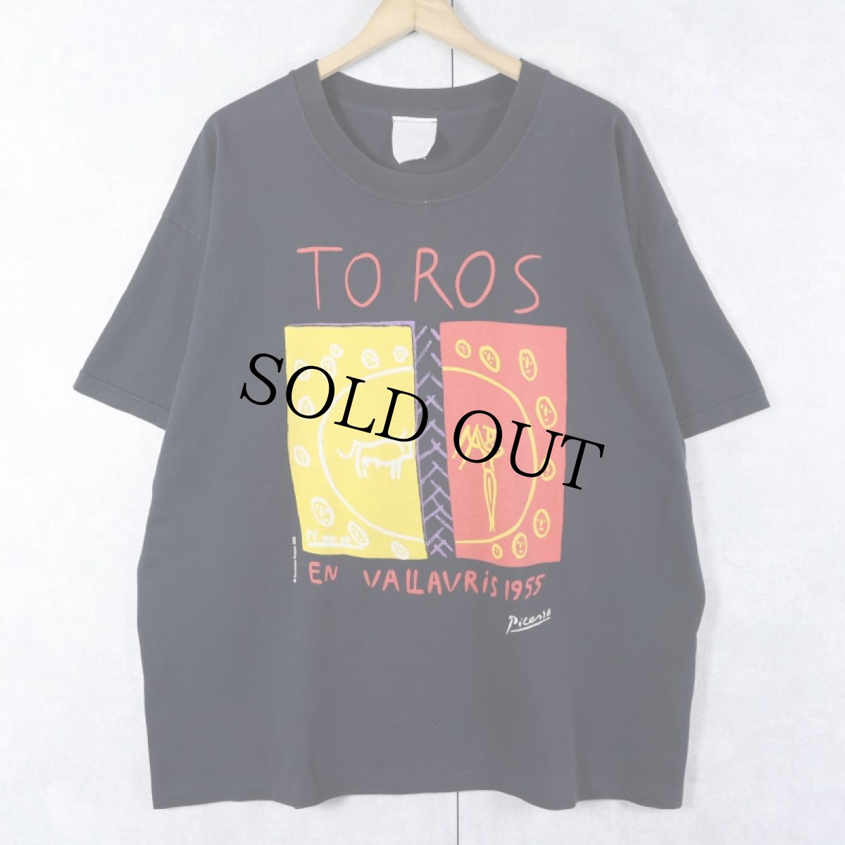 画像1: 2000's Pablo Picasso "TOROS EN VALLAURIS" アートプリントTシャツ BLACK (1)