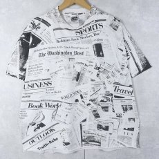 画像1: 90's USA製 ニュースペーパー柄 カットオフ 大判プリントTシャツ ONESIZE (1)