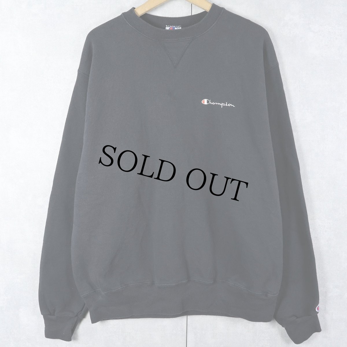 画像2: 90's Champion 青刺繍タグ 後期 USA製 ロゴ刺繍 前Vスウェット BLACK XL (2)