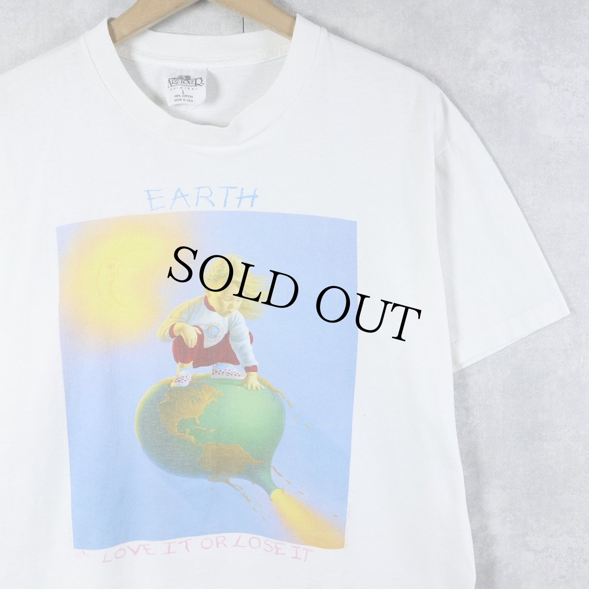 画像1: 90's Jim Warren USA製 "Earth Love It Or Lose It" アートプリントTシャツ L (1)