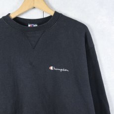 画像1: 90's Champion 青刺繍タグ 後期 USA製 ロゴ刺繍 前Vスウェット BLACK XL (1)