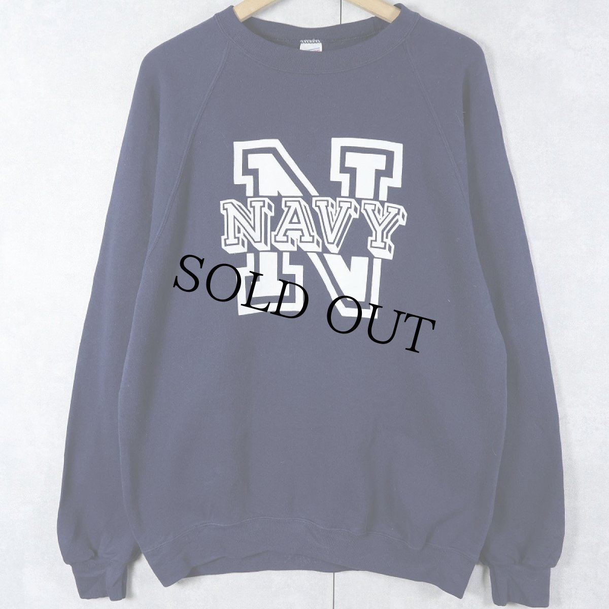 画像2: 90's SOFFE USA製 "NAVY" プリントラグランスウェット NAVY L (2)
