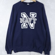 画像2: 90's SOFFE USA製 "NAVY" プリントラグランスウェット NAVY L (2)