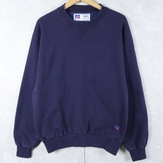 画像1: 90's RUSSELL ATHLETIC USA製 "HIGH COTTON" 前V 無地スウェット NAVY M (1)