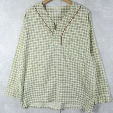 画像1: 70's JCPenney チェック柄 コットン×ポリエステルパジャマシャツ L (1)