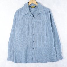 画像1: 60〜70's DAVINCI 千鳥格子柄 ポリエステル×レーヨン オープンカラーシャツ L (1)