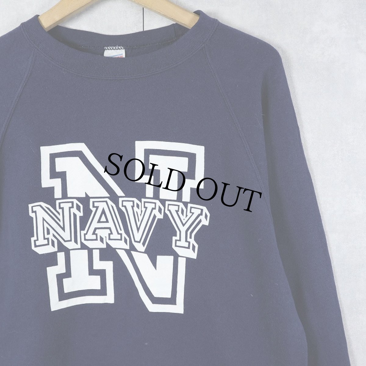 画像1: 90's SOFFE USA製 "NAVY" プリントラグランスウェット NAVY L (1)