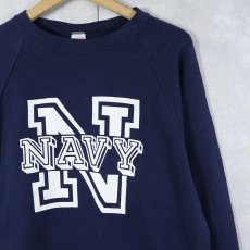 画像1: 90's SOFFE USA製 "NAVY" プリントラグランスウェット NAVY L (1)