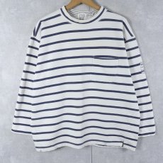 画像1: 90's GAP ボーダー柄 モックネックコットンロンT M (1)