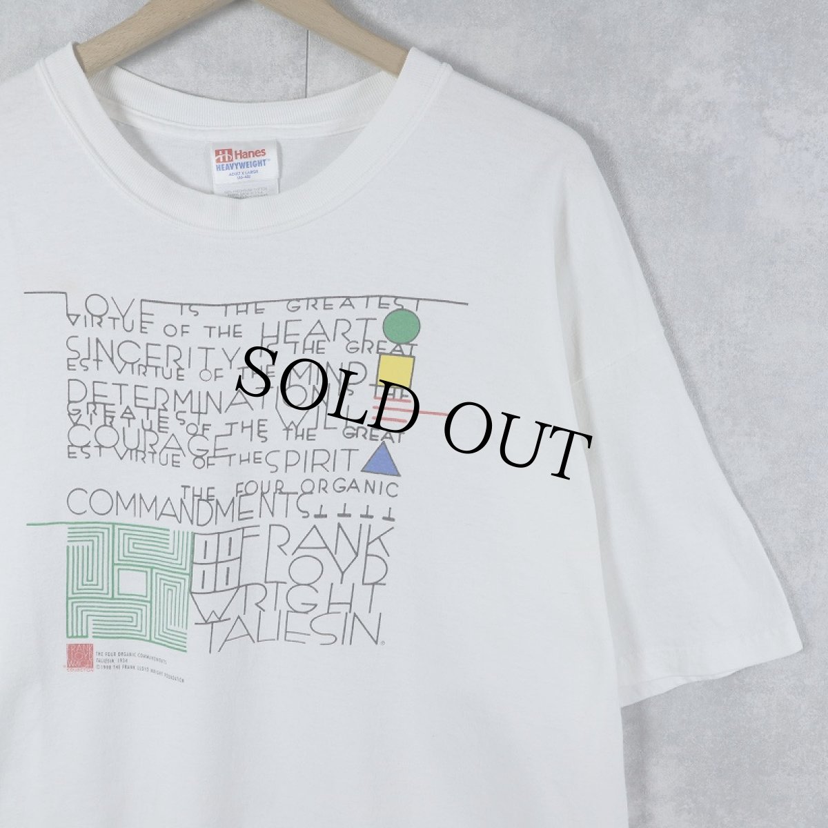画像1: 90's〜 Frank Lloyd Wright "THE FOUR ORGANIC COMMANDMENTS" 建築家 アートプリントTシャツ XL (1)