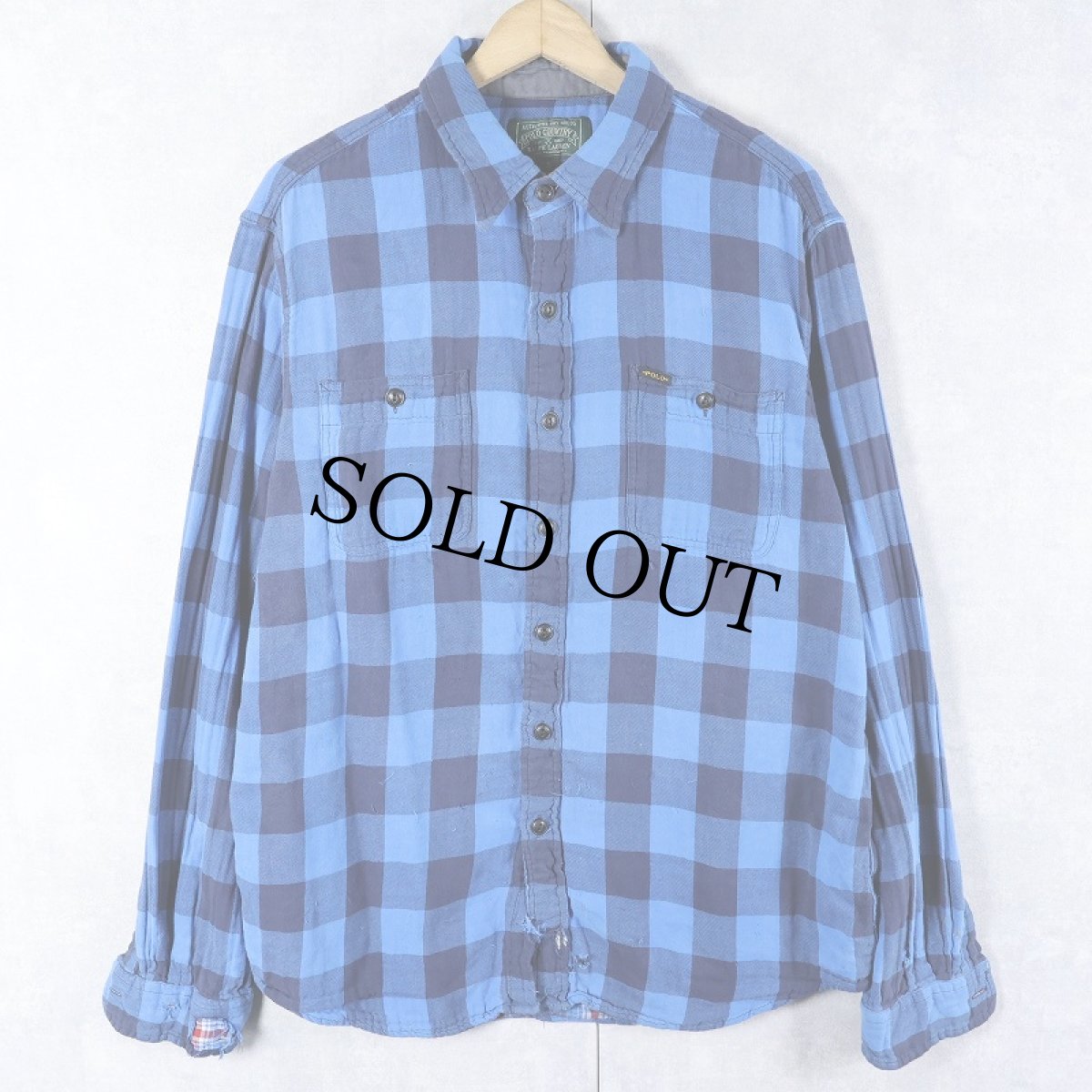 画像1: 80〜90's POLO COUNTRY Ralph Lauren バッファローチェック柄 ダブルフェイス コットンガーゼシャツ XL (1)