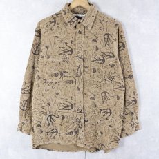 画像1: CHICO'S DESIGN 総柄 スナップボタン ベロアシャツ SIZE1 (1)