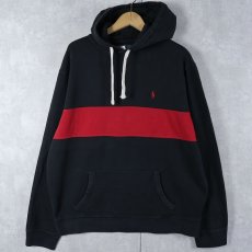 画像1: POLO Ralph Lauren 裏サーマル 切り替えデザイン 前V スウェットフーディー BLACK XL (1)