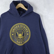 画像1: 90〜2000's SOFFE USA製 "U.S.NAVY" リフレクタープリントスウェットフーディー NAVY L (1)