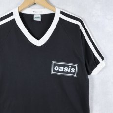画像1: 90's oasis USA製 ロックバンド プリントリンガーTシャツ BLACK M (1)