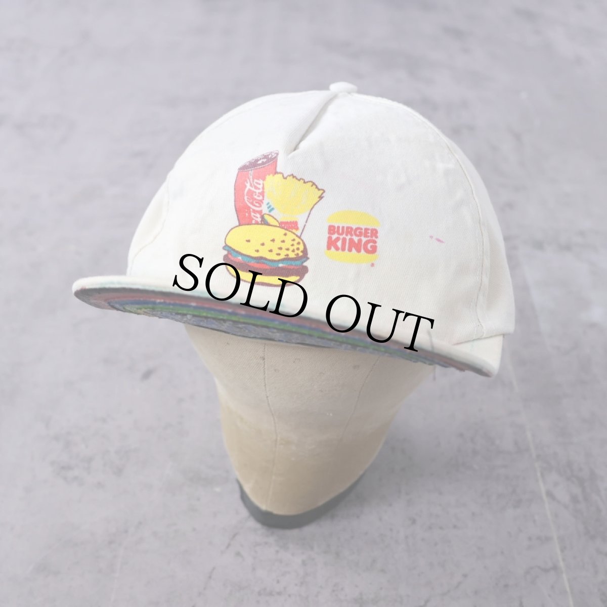 画像1: 80〜90's BURGER KING USA製 ハンバーガーショップ ハンドペイント スナップバックキャップ (1)