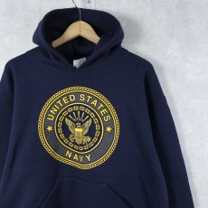 画像1: 90〜2000's SOFFE USA製 "U.S.NAVY" リフレクタープリントスウェットフーディー NAVY M (1)