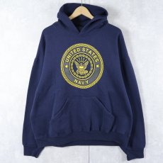 画像1: SOFFE USA製 "U.S.NAVY" リフレクタープリントスウェットフーディー NAVY L (1)