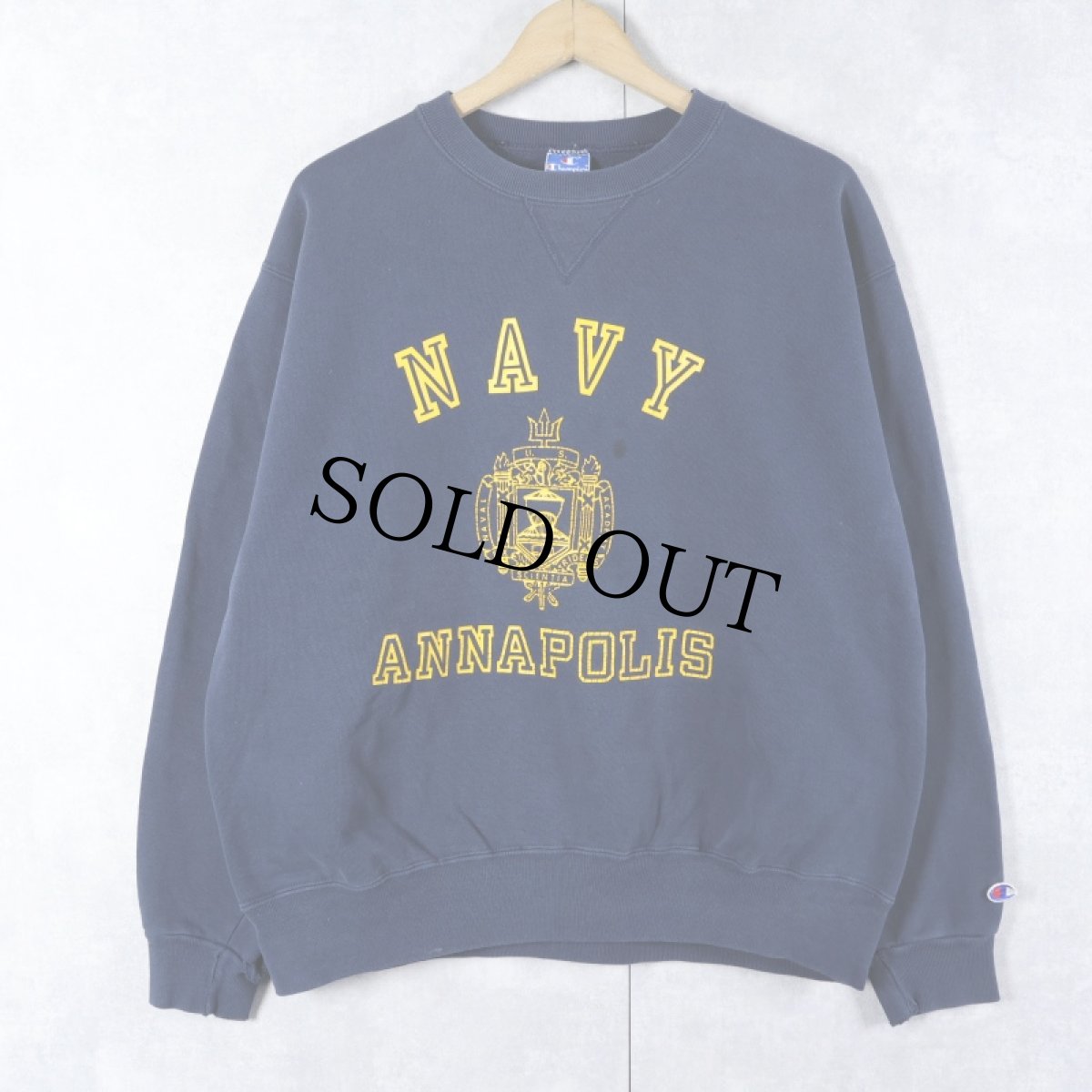 画像1: 90's Champion 青刺繍タグ 中期 USA製 "NAVY" プリントスウェット NAVY XL (1)