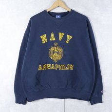 画像1: 90's Champion 青刺繍タグ 中期 USA製 "NAVY" プリントスウェット NAVY XL (1)