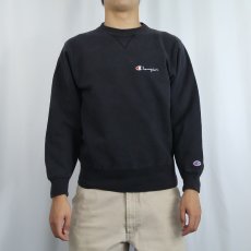 画像4: 80〜90's Champion 青刺繍タグ 中期 USA製 前V ロゴ刺繍 スウェット BLACK M (4)