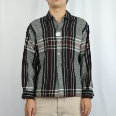 画像2: 70's チェック柄 ウールオープンカラーシャツ S (2)