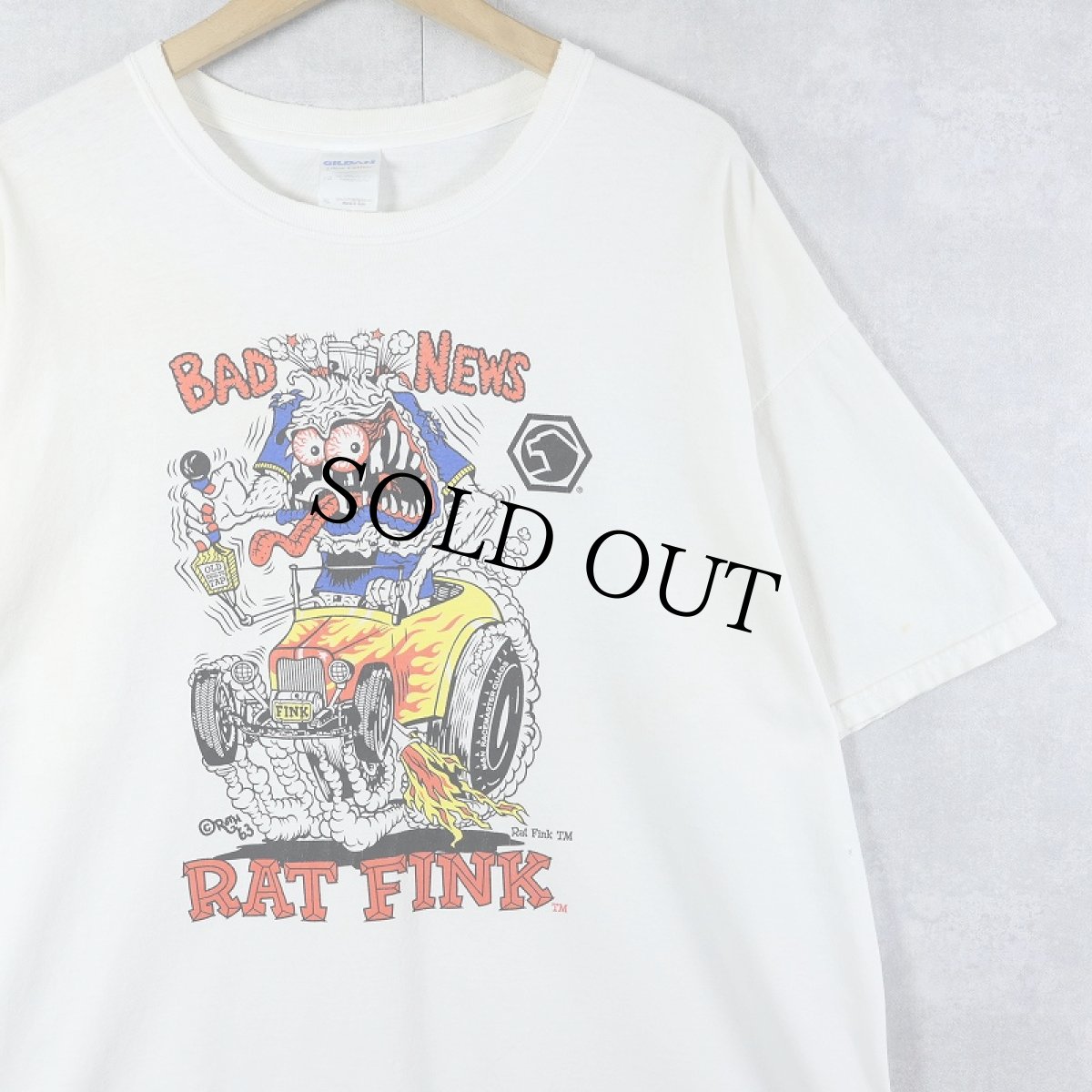 画像1: RAT FINK "BAD NEWS" キャラクタープリントTシャツ XL (1)