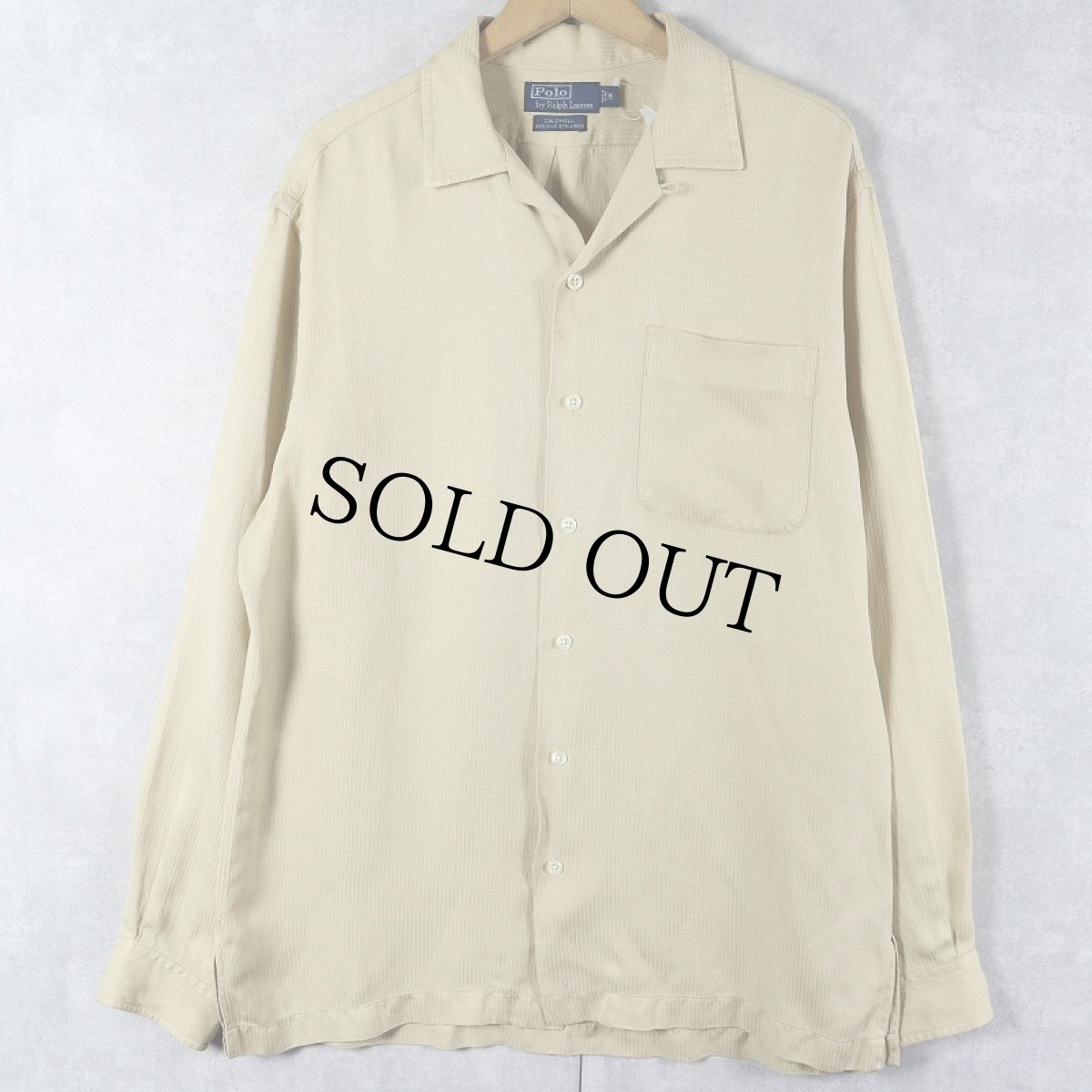 画像1: POLO Ralph Lauren "CALDWELL" ヘリンボーン織り シルク×リネン オープンカラーシャツ M (1)