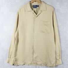 画像1: POLO Ralph Lauren "CALDWELL" ヘリンボーン織り シルク×リネン オープンカラーシャツ M (1)