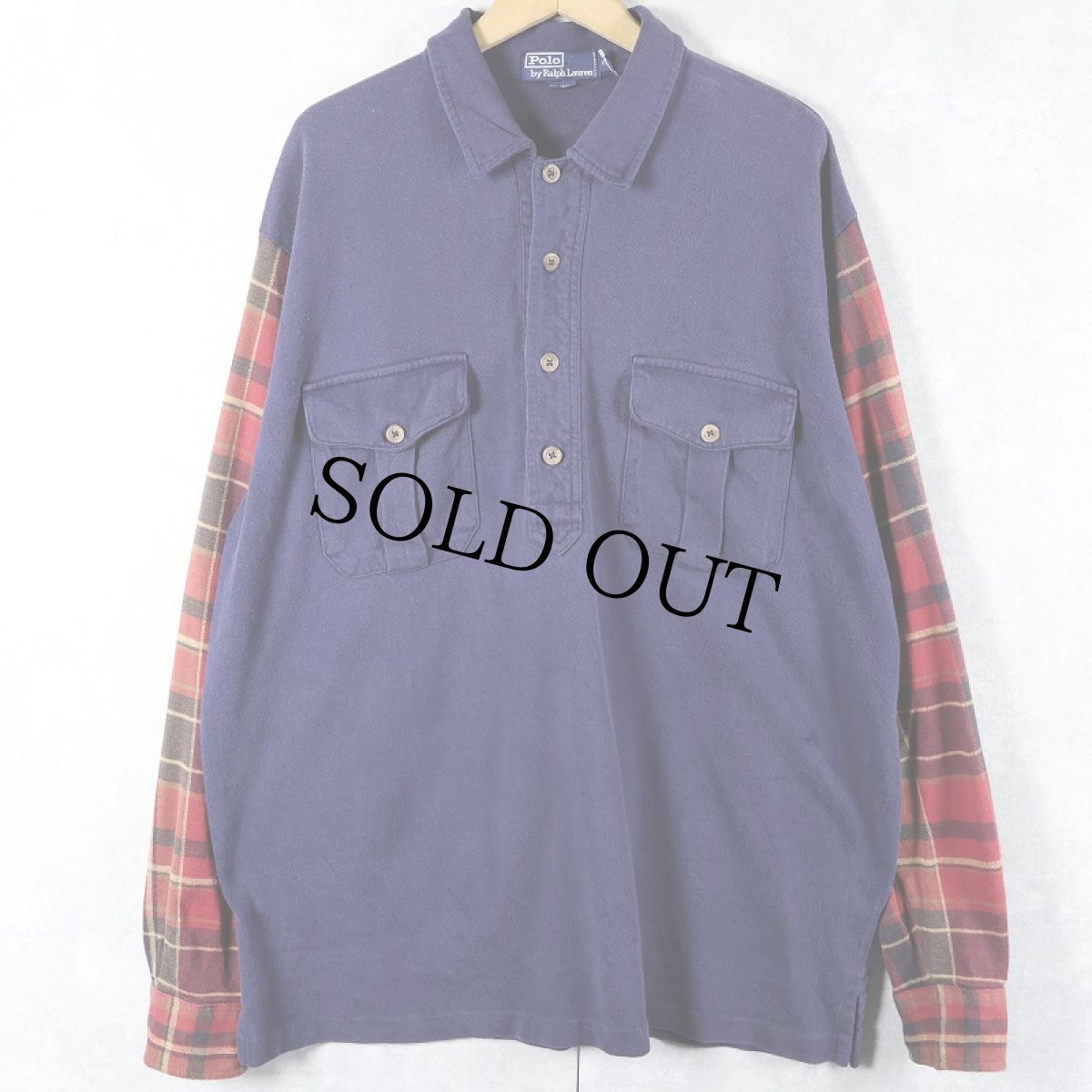 画像1: POLO Ralph Lauren チェック柄切り替え プルオーバーシャツ XL (1)