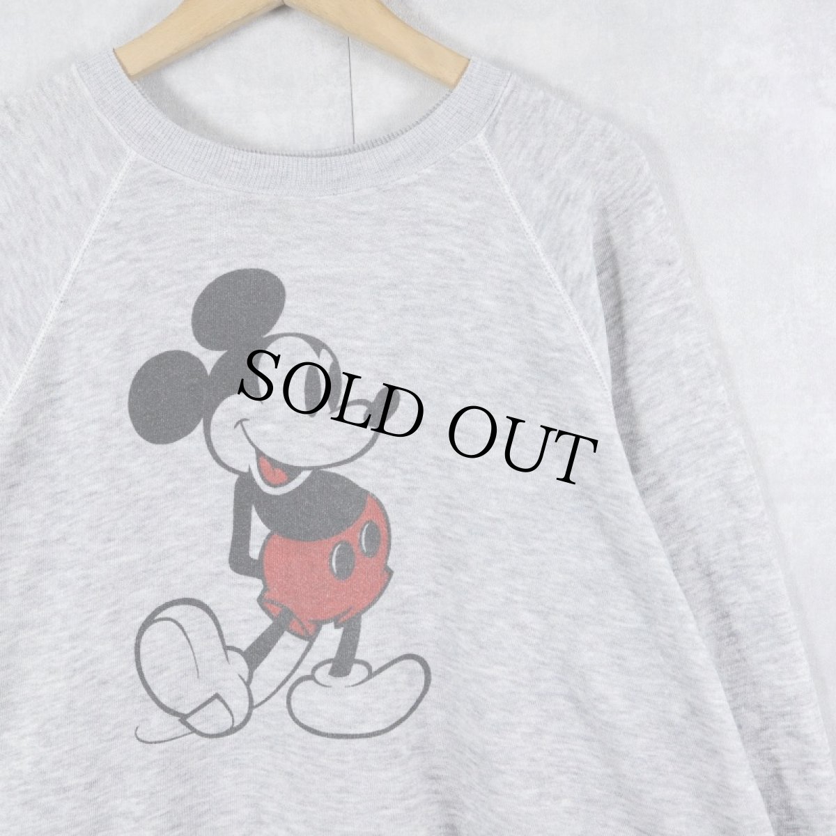 画像1: 80's Disney MICKEY MOUSE 白靴ミッキー キャラクタープリント ラグランスウェット XL (1)