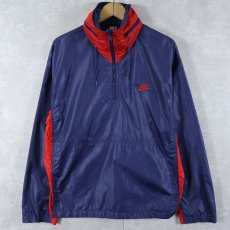画像1: 80's NIKE 紺タグ ロゴ刺繍 ナイロンプルオーバージャケット M (1)