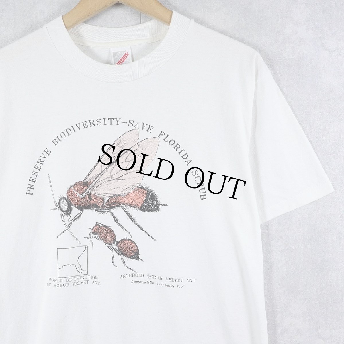 画像1: 90's USA製 "PRESERVE BIODIVERSITY-SAVE FLORIDA SCRUB" 蟻プリントTシャツ M (1)