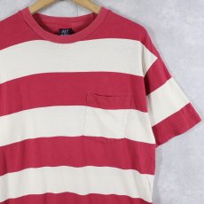 画像1: 90's GAP USA製 ファットボーダー柄 ポケットTシャツ S (1)