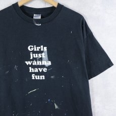画像1: 2000's "Girls just wanna have fun" プリントＴシャツ BLACK L (1)
