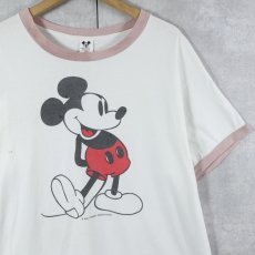 画像1: 70〜80's Walt Disney MICKEY MOUSE USA製 白靴ミッキー キャラクタープリント リンガーTシャツ XL (1)