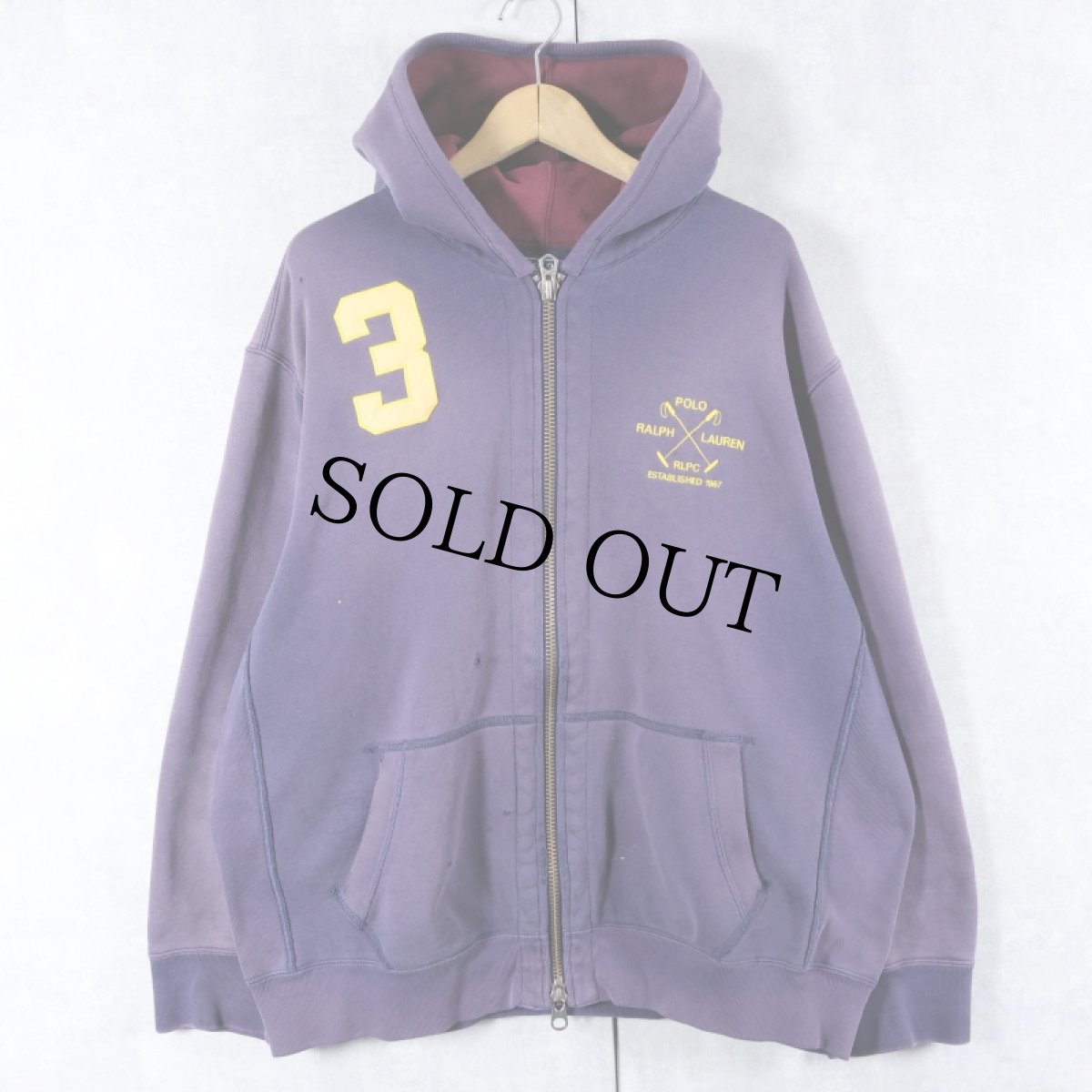 画像1: POLO Ralph Lauren REVERSE WEAVE TYPE ワッペン付き フェードスウェットジップパーカー NAVY XXL (1)
