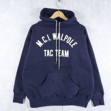 画像1: 80〜90's RUSSELL ATHLETIC "M.C.I. WALPOLE TAC TEAM" ダブルフェイス スウェットフーディー NAVY L (1)