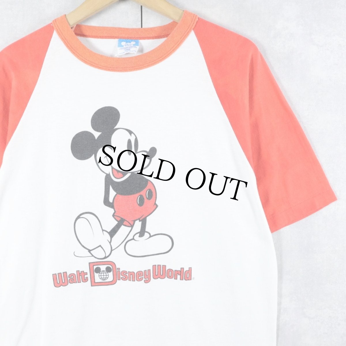 画像1: 80's Disney MICKEY MOUSE USA製 "Walt Disney World" 白靴ミッキー キャラクタープリントラグランTシャツ L (1)